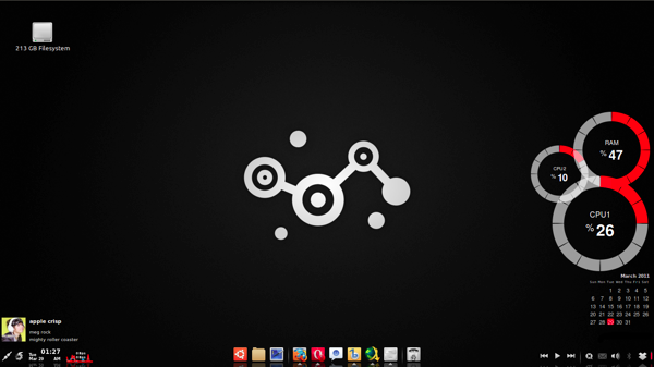 My Ubuntu Desktop with gnome-panel removed and replaced by Avant Window Navigator